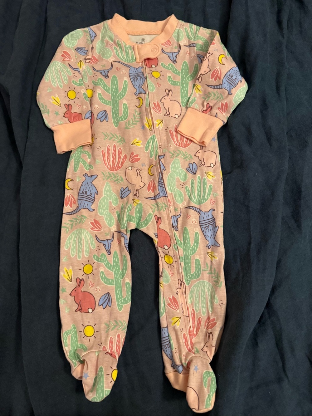 The Honest Company Peach Cactus & Animal Print Footed One-Piece